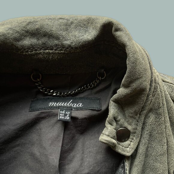 Muubaa London Army Green and Black Leather Motorcycle Jacket – 6 - Picture 7 of 10